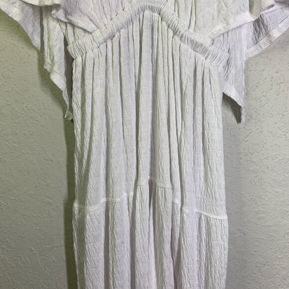 FREE PEOPLE BEACH Dress‎ Medium La La Maxi V-Neck Flutter Sleeves Flouncy Tiered - Picture 7 of 16